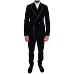 Dolce & Gabbana Black Velvet Slim Double Breasted Suit Suit