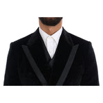 Dolce & Gabbana Black Velvet Slim Double Breasted Suit Suit
