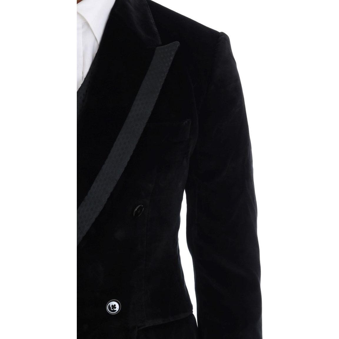 Dolce & Gabbana Black Velvet Slim Double Breasted Suit Suit