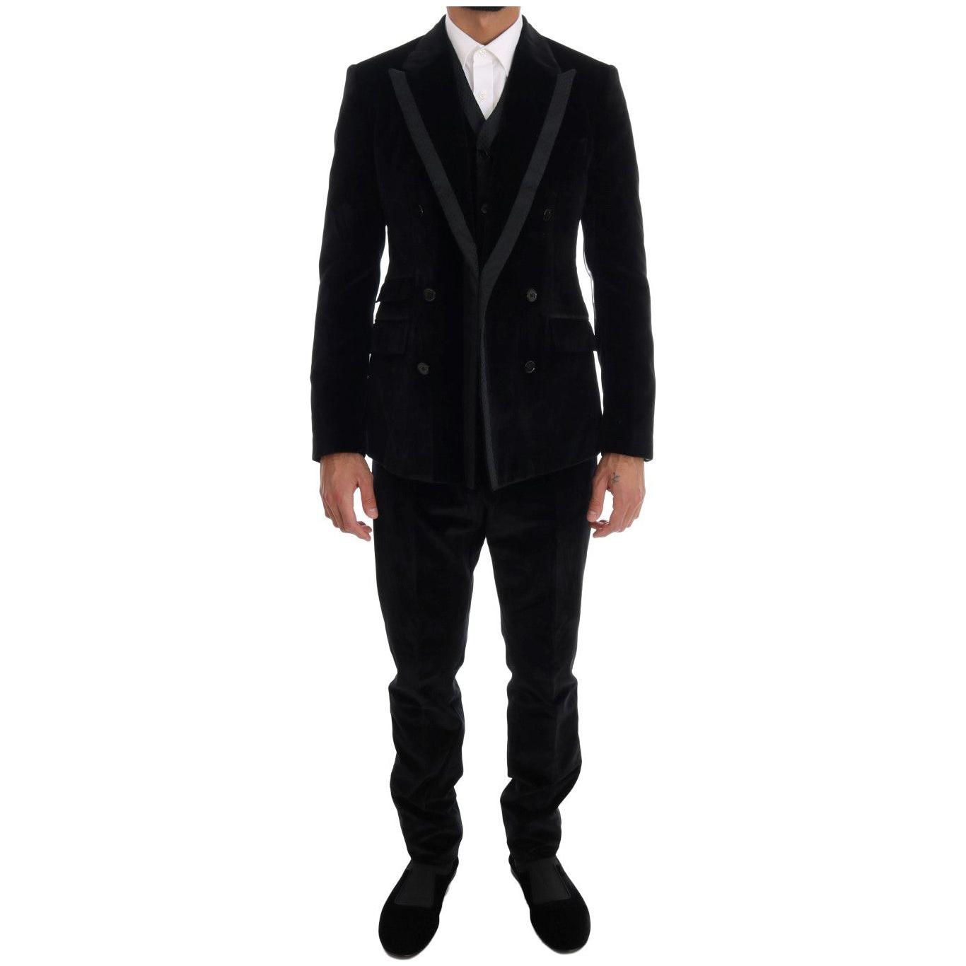 Dolce & Gabbana Black Velvet Slim Double Breasted Suit Suit