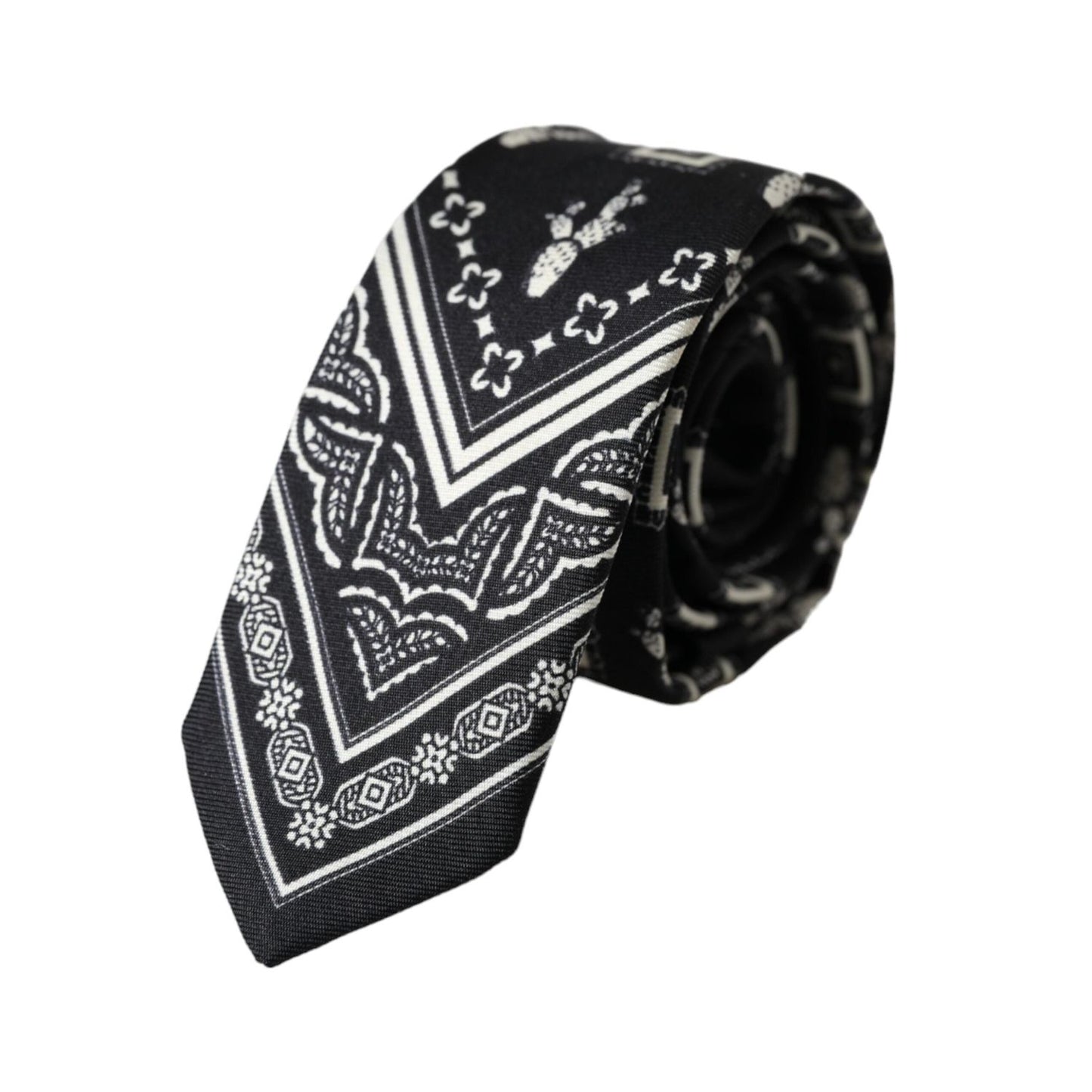 Dolce & Gabbana Black Patterned 100%Silk Adjustable Tie