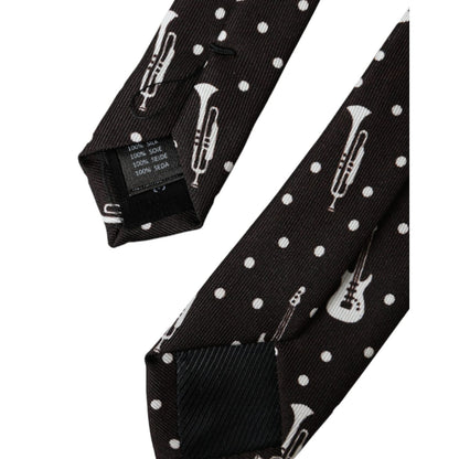 Dolce & Gabbana Black Guitar Print Silk Adjustable Tie
