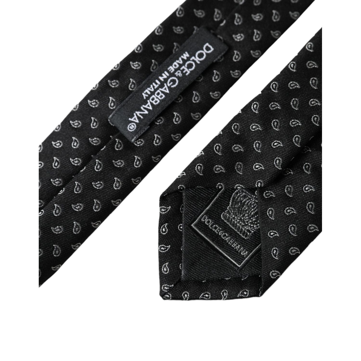 ربطة عنق رجالية من دولتشي آند غابانا من الحرير بنمط الجاكار باللون الأسود قابلة للتعديل