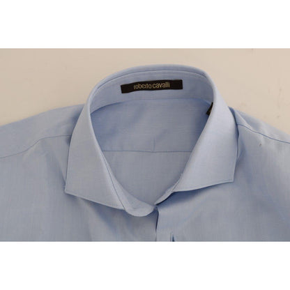 Cavalli Light Blue Cotton Slim Fit Dress Shirt
