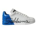 Dolce & Gabbana White Blue Portofino Low Top Leather Sneakers Shoes Dolce & Gabbana