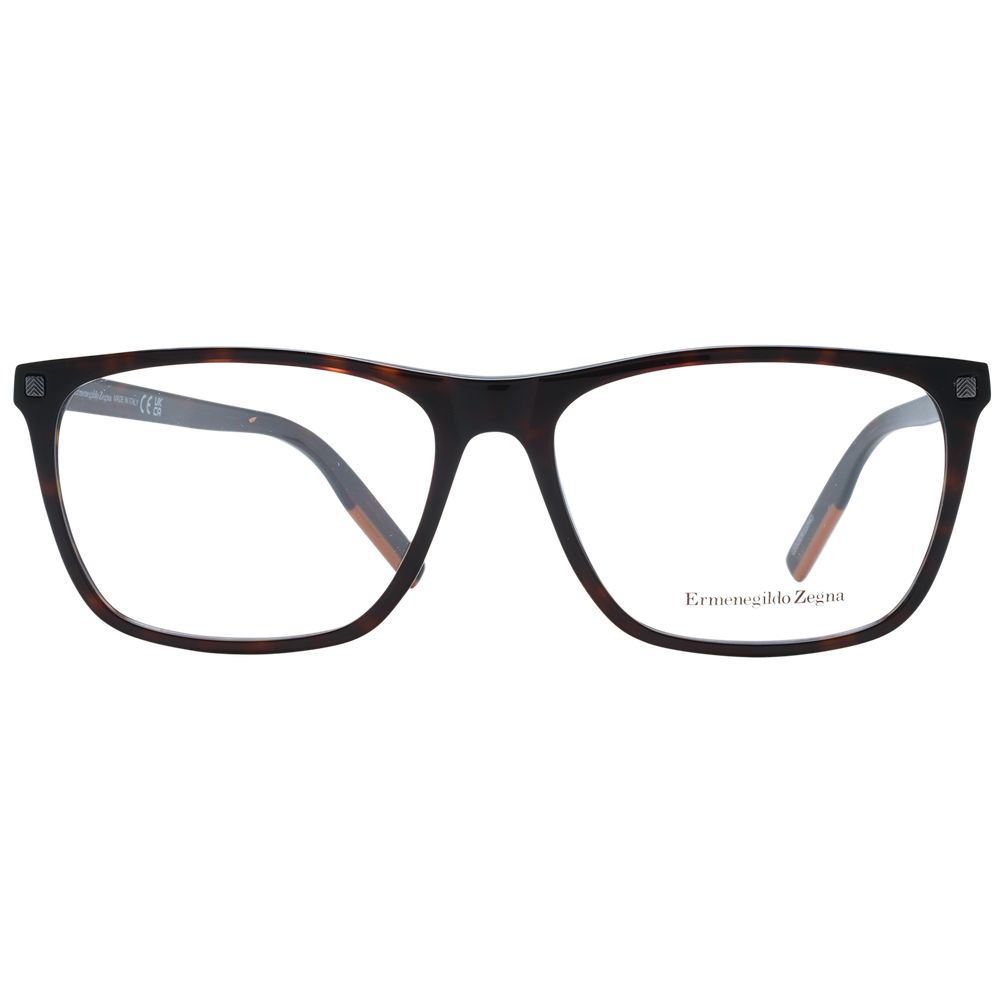 Ermenegildo Zegna Brown Men Glasses Frame, full-rim, rectangular, plastic material, demo lenses, case included, size 58-16-145.