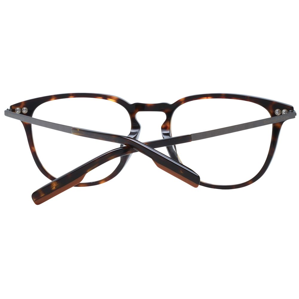 Ermenegildo Zegna Brown Men Glasses Frame, full-rim plastic frame, round style, demo lenses, includes branded case.