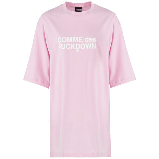 Alt Tag: Comme Des Fuckdown pink cotton oversized t-shirt dress with chest logo print