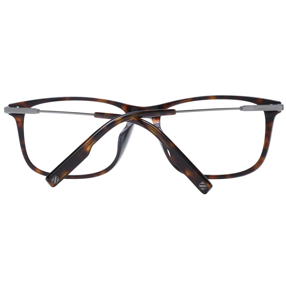 Ermenegildo Zegna Brown Men Glasses Frame, full-rim rectangular style, plastic material, demo lenses, 56-16-145 size, with branded case.