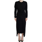 Dolce & Gabbana Black Sheath Midi Gown Wool Wrap Dress