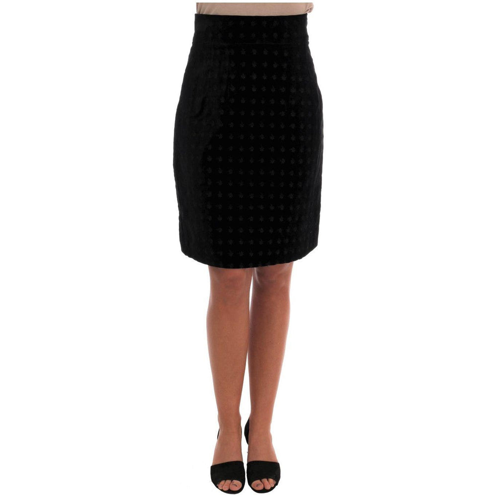 Dolce & Gabbana Dark Green Baroque Velvet Pencil Skirt