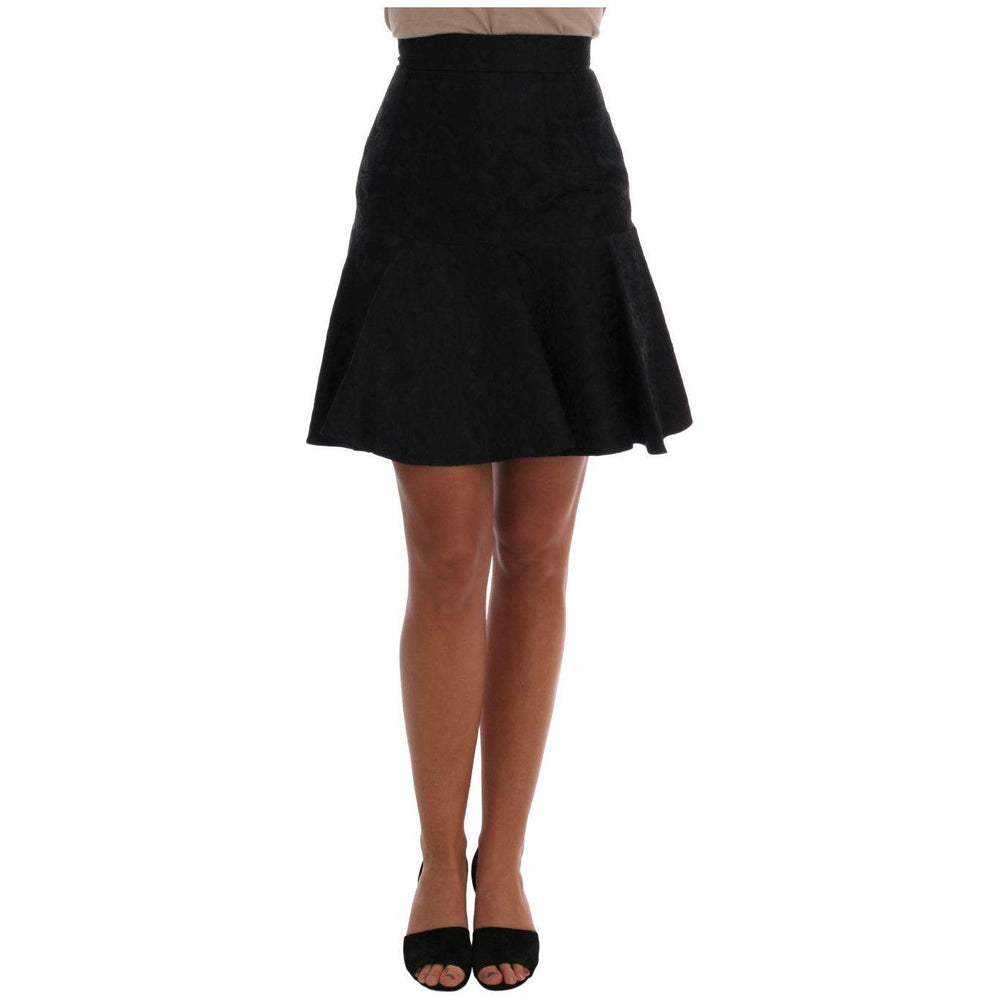 Dolce & Gabbana Black Floral Jacquard Silk A-Line Skirt