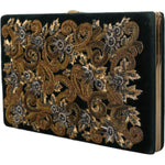 Dolce & Gabbana Black Velvet Gold Frame Clutch Evening Party Purse Bag
