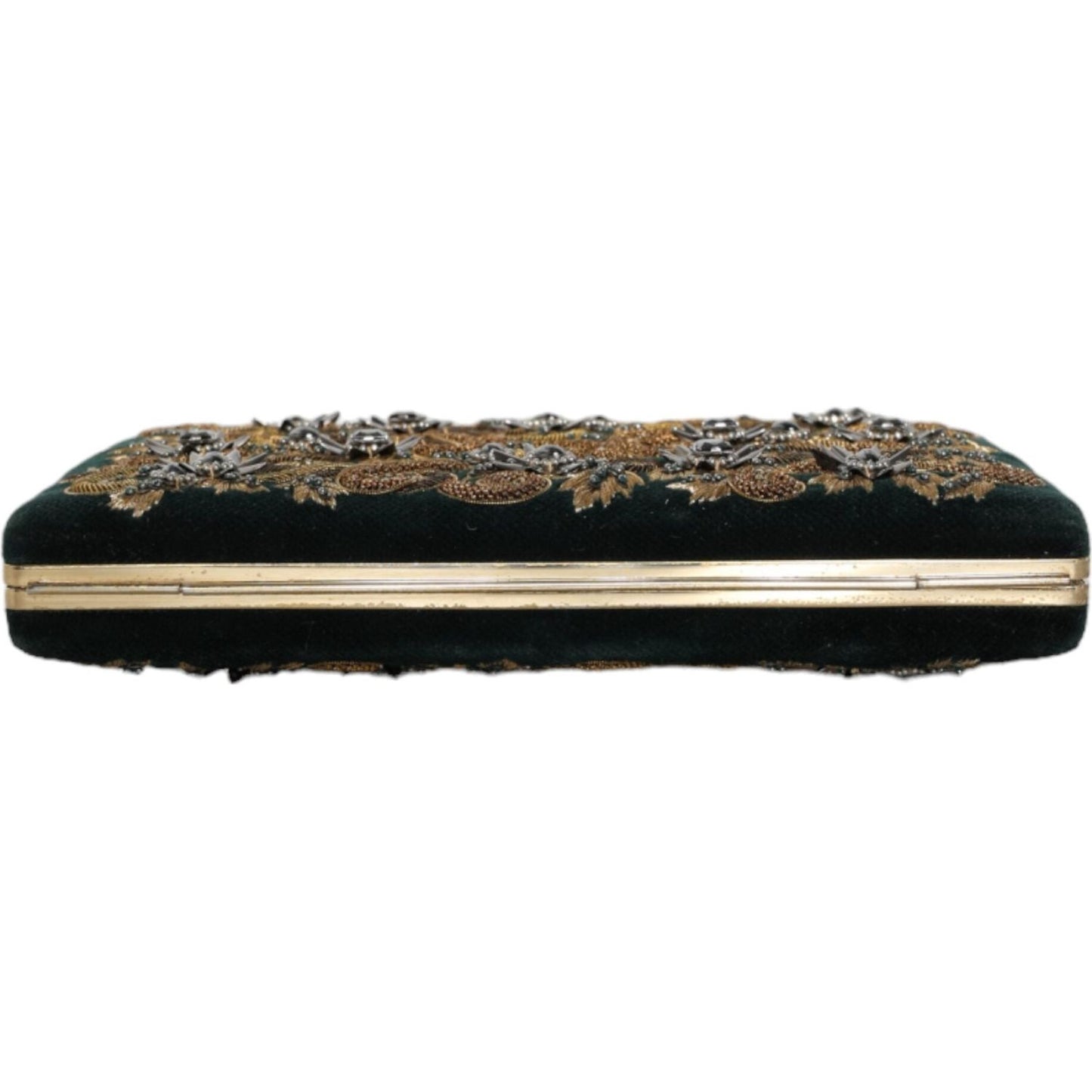 Dolce & Gabbana Black Velvet Gold Frame Clutch Evening Party Purse Bag