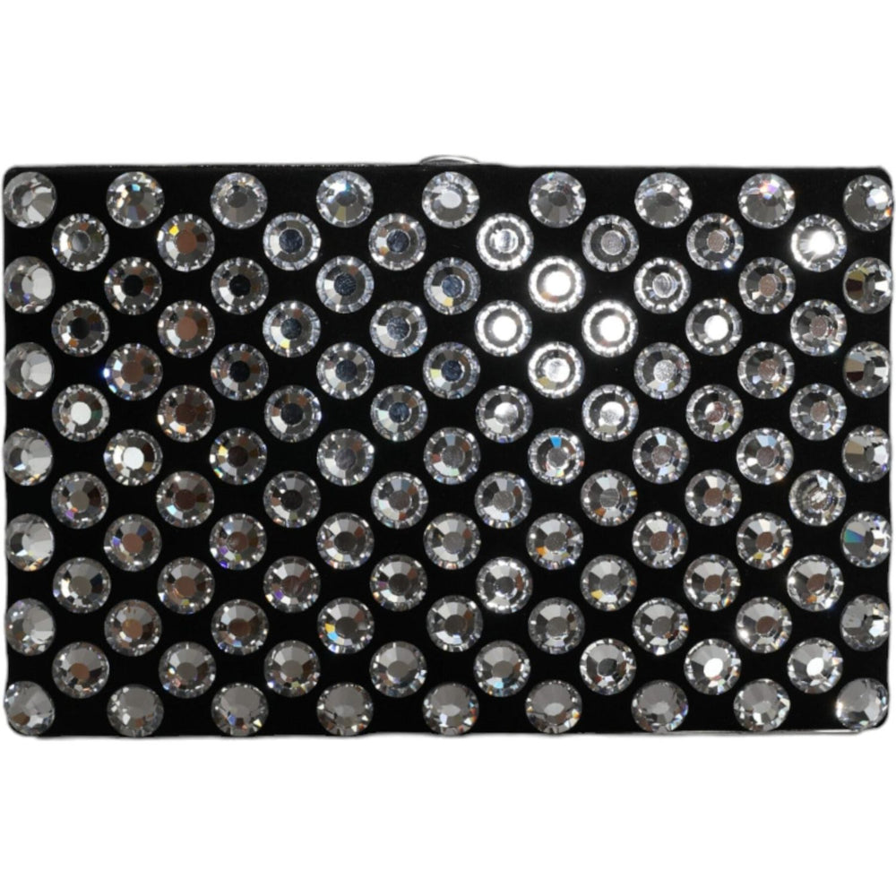 Dolce & Gabbana Black Velvet Crystal Clutch Evening Party Purse Bag