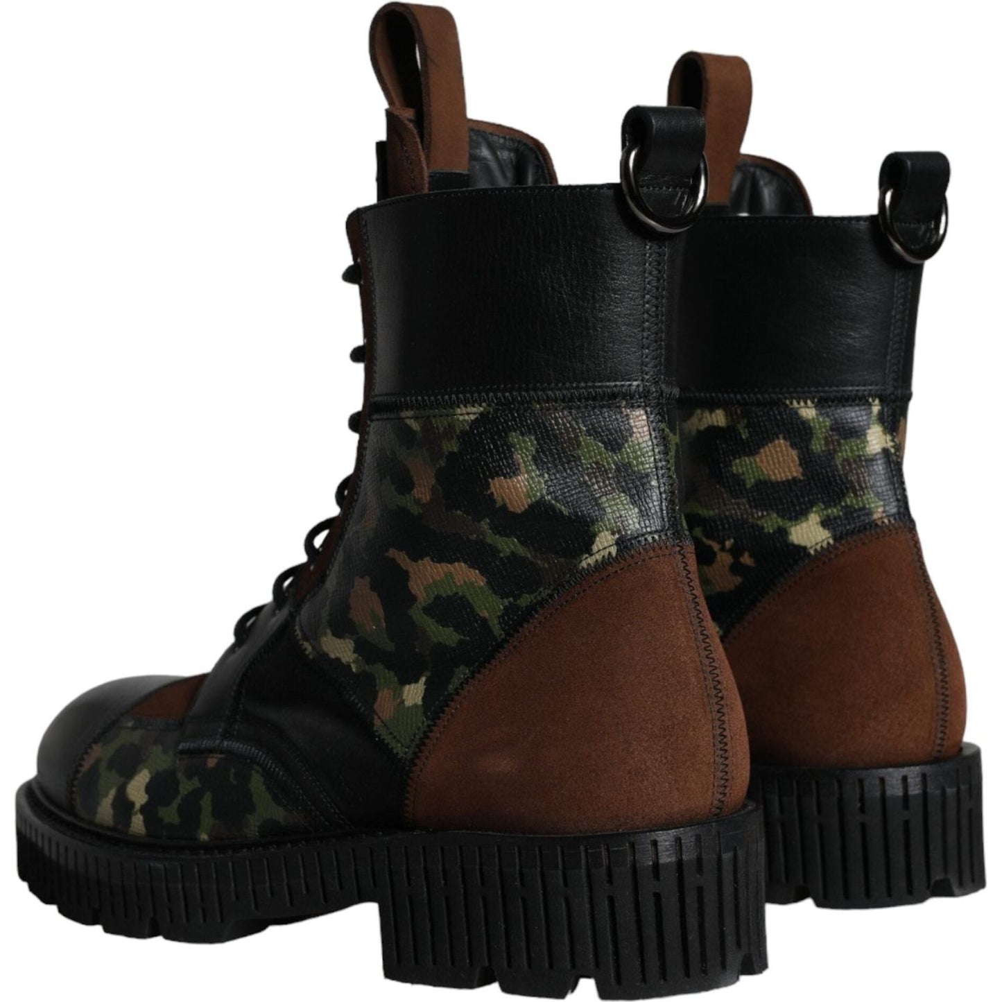 Dolce & Gabbana Brown Suede Camouflage Leather Combat Boots Shoes Dolce & Gabbana