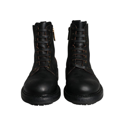 Dolce & Gabbana Black Lace Up Mid Calf Boots Men Shoes