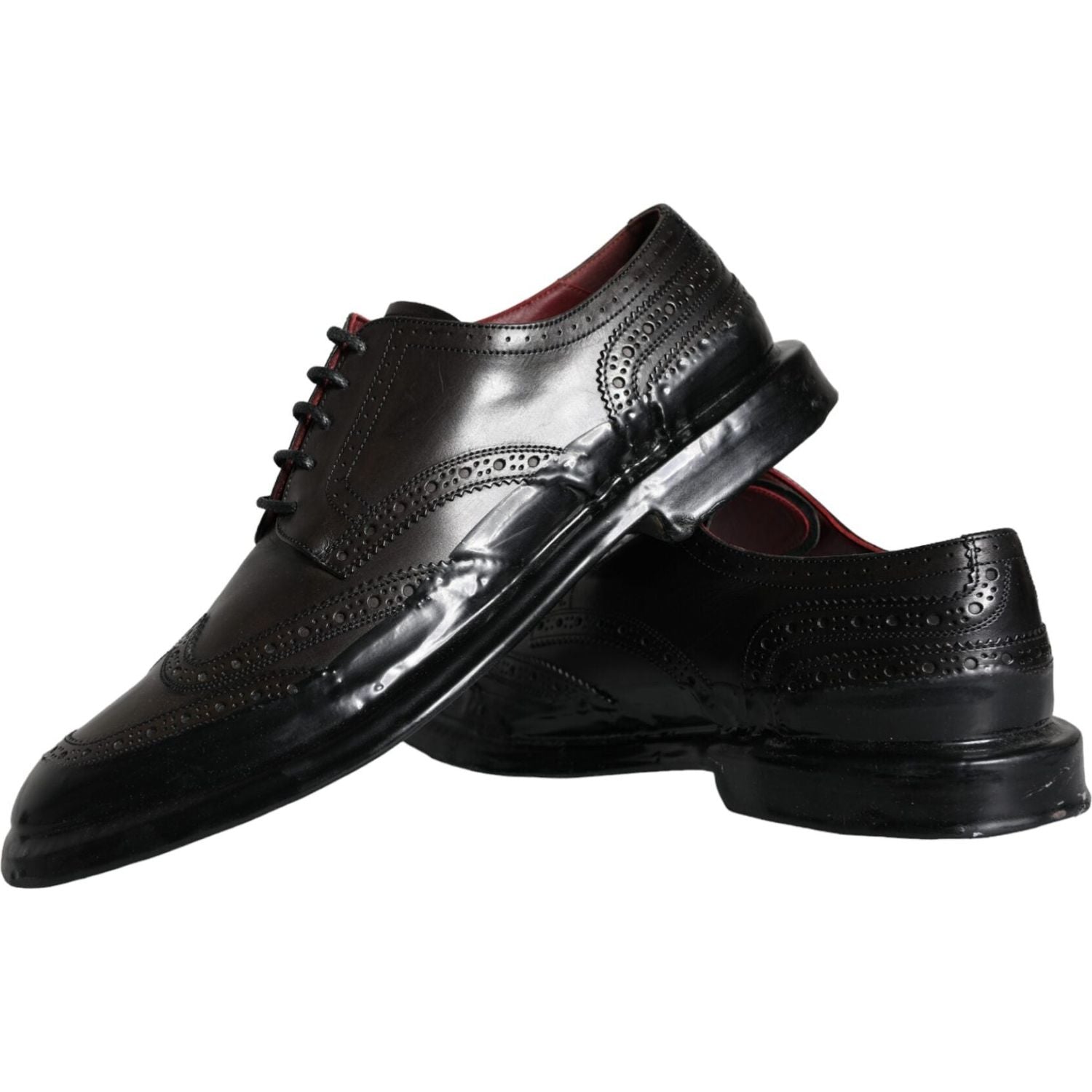 Dolce & Gabbana Black Leather Oxford Wingtip Formal Men Shoes