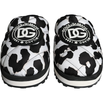 Dolce & Gabbana Black White Quilted Logo Sandals Slides Shoes