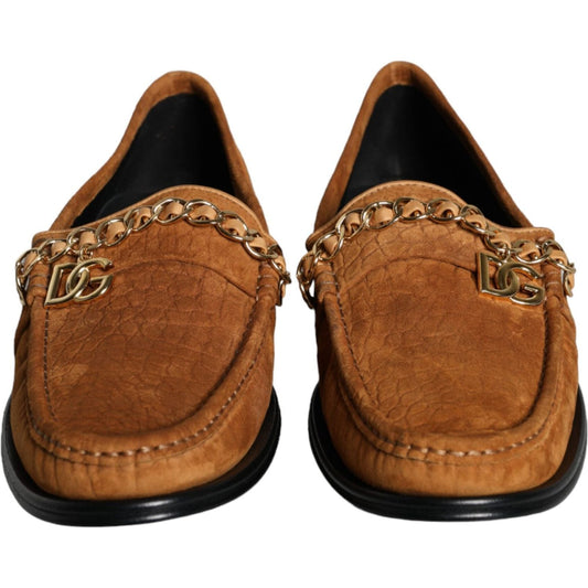 Dolce & Gabbana Brown Velvet Leather Logo Mocassin Slip On Shoes Dolce & Gabbana