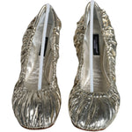 Dolce & Gabbana Silver Patent Leather Scrunch Ballet Flats Shoes LA11406-39