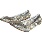 Dolce & Gabbana Silver Patent Leather Scrunch Ballet Flats Shoes LA11406-39
