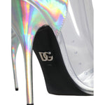Dolce & Gabbana Silver Iridescent PVC Pointed Short Boots Shoes LA11373-36