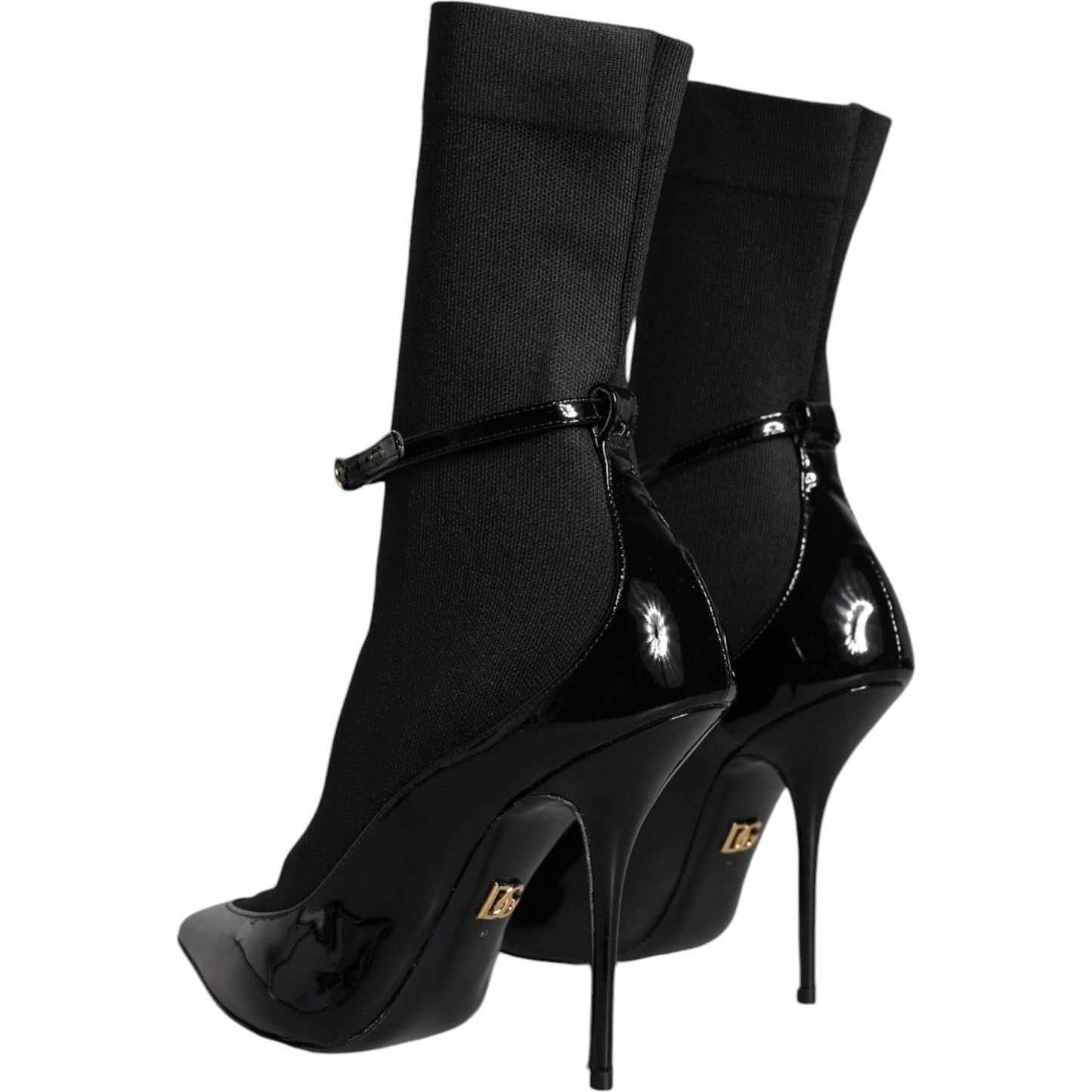 Dolce & Gabbana Black Leather Stilettos Booties Socks Shoes Dolce & Gabbana