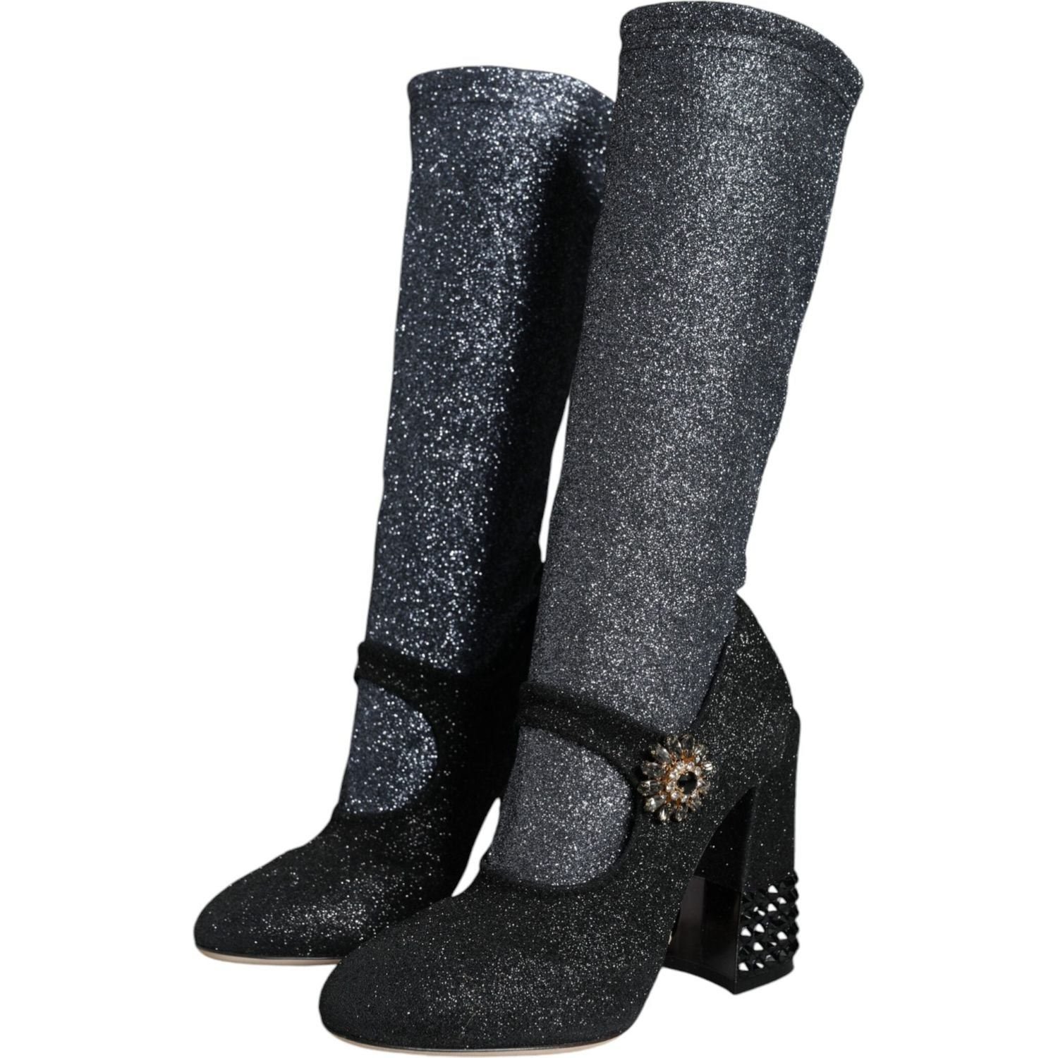Dolce & Gabbana Black Crystal Mary Janes Booties Shoes
