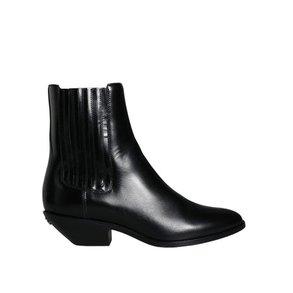 Dolce & Gabbana Black Leather Ankle Boots Booties Shoes