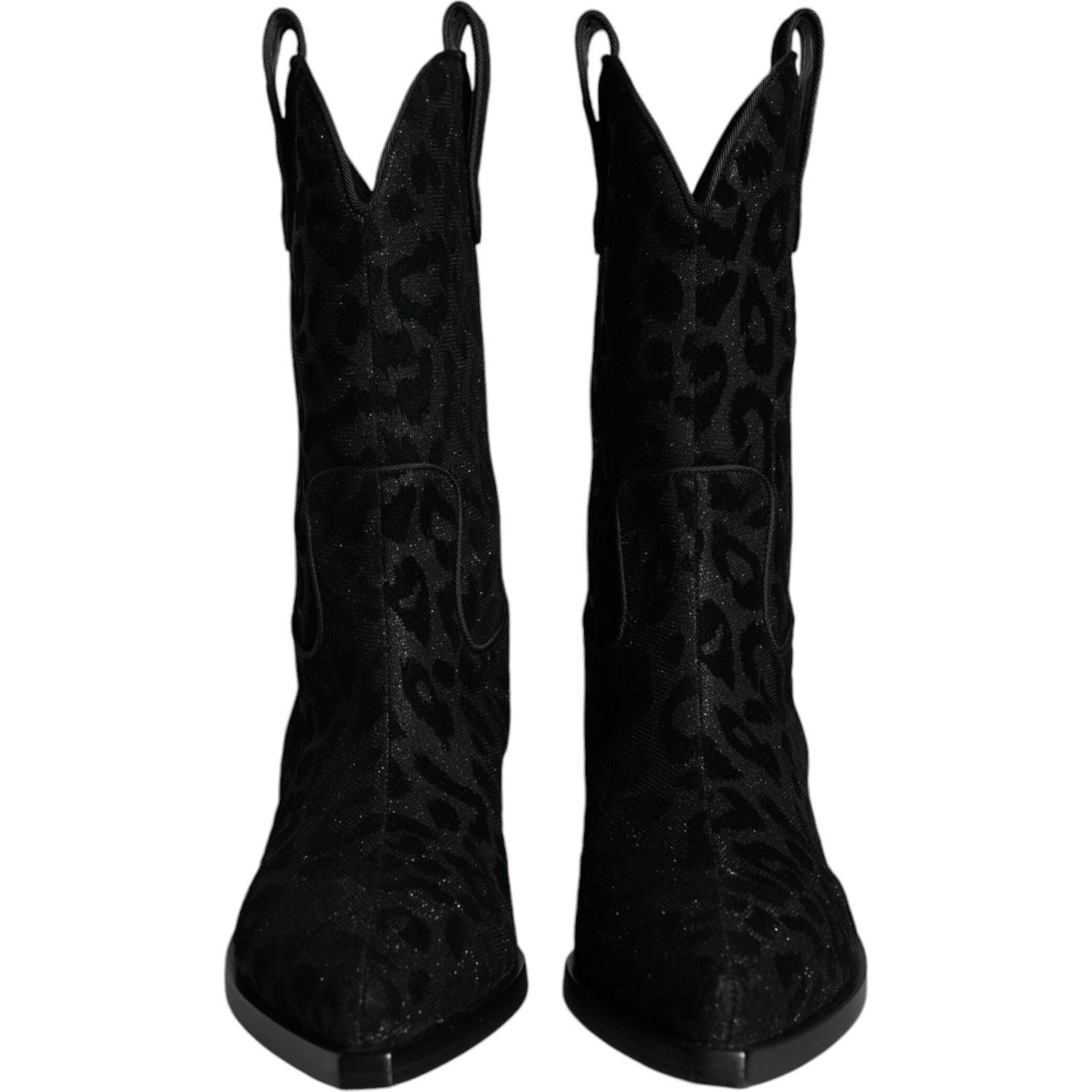Dolce & Gabbana Black Gray Leopard Cowboy Boots Shoes