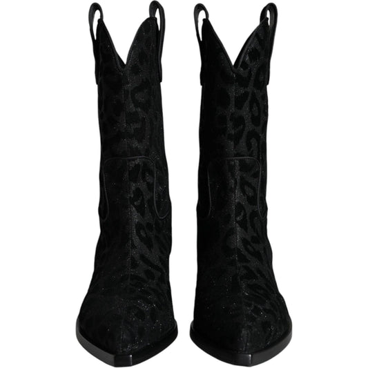 Dolce & Gabbana Black Gray Leopard Cowboy Boots Shoes Dolce & Gabbana