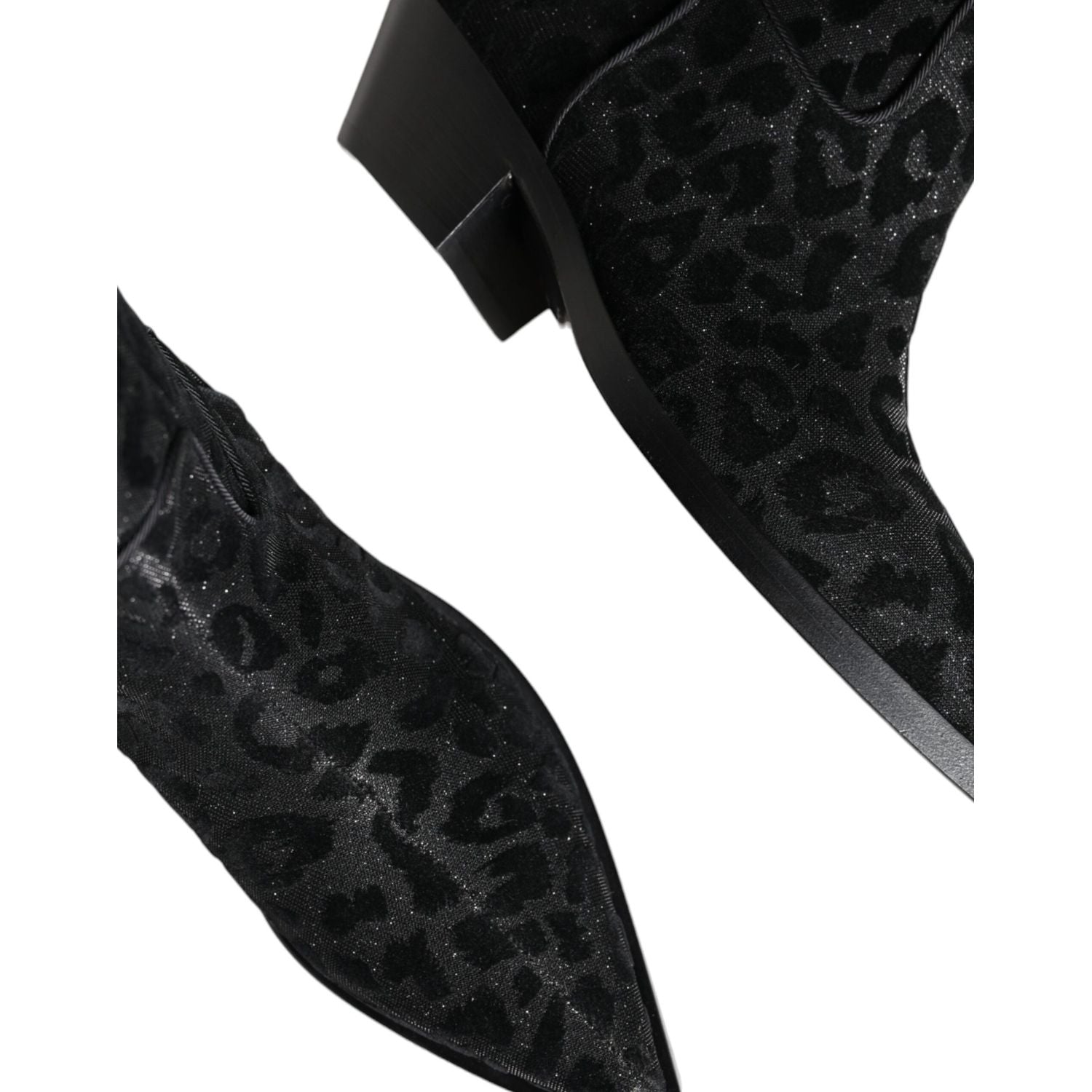 Dolce & Gabbana Black Gray Leopard Cowboy Boots Shoes