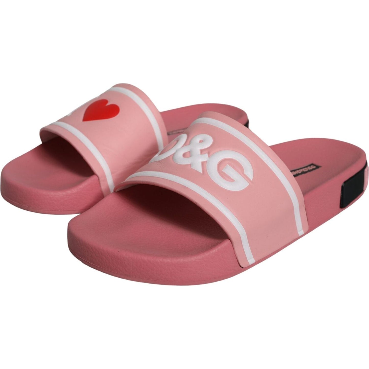 Dolce & Gabbana Pink Leather I Love D&G Sandals Slides Shoes Dolce & Gabbana