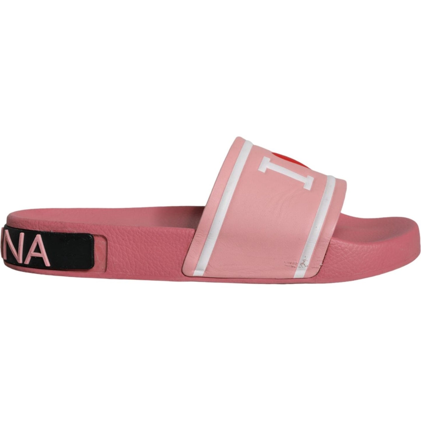 Dolce & Gabbana Pink Leather I Love D&G Sandals Slides Shoes Dolce & Gabbana