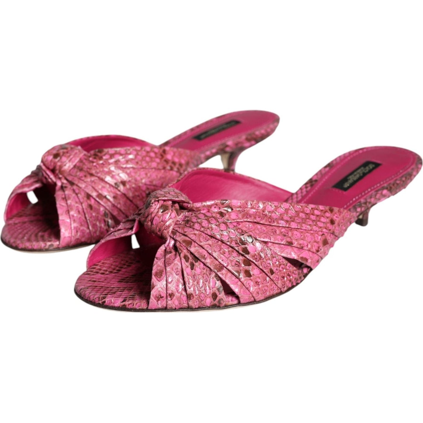 Dolce & Gabbana Pink Python Leather Kitten Heels Slides Shoes Dolce & Gabbana