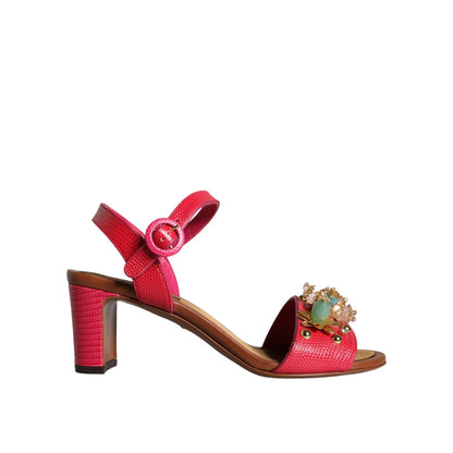 Dolce & Gabbana Fuchsia Leather Embellished Keira Sandals Shoes