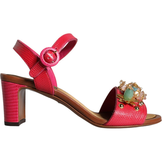 Dolce & Gabbana Fuchsia Leather Embellished Keira Sandals Shoes Dolce & Gabbana