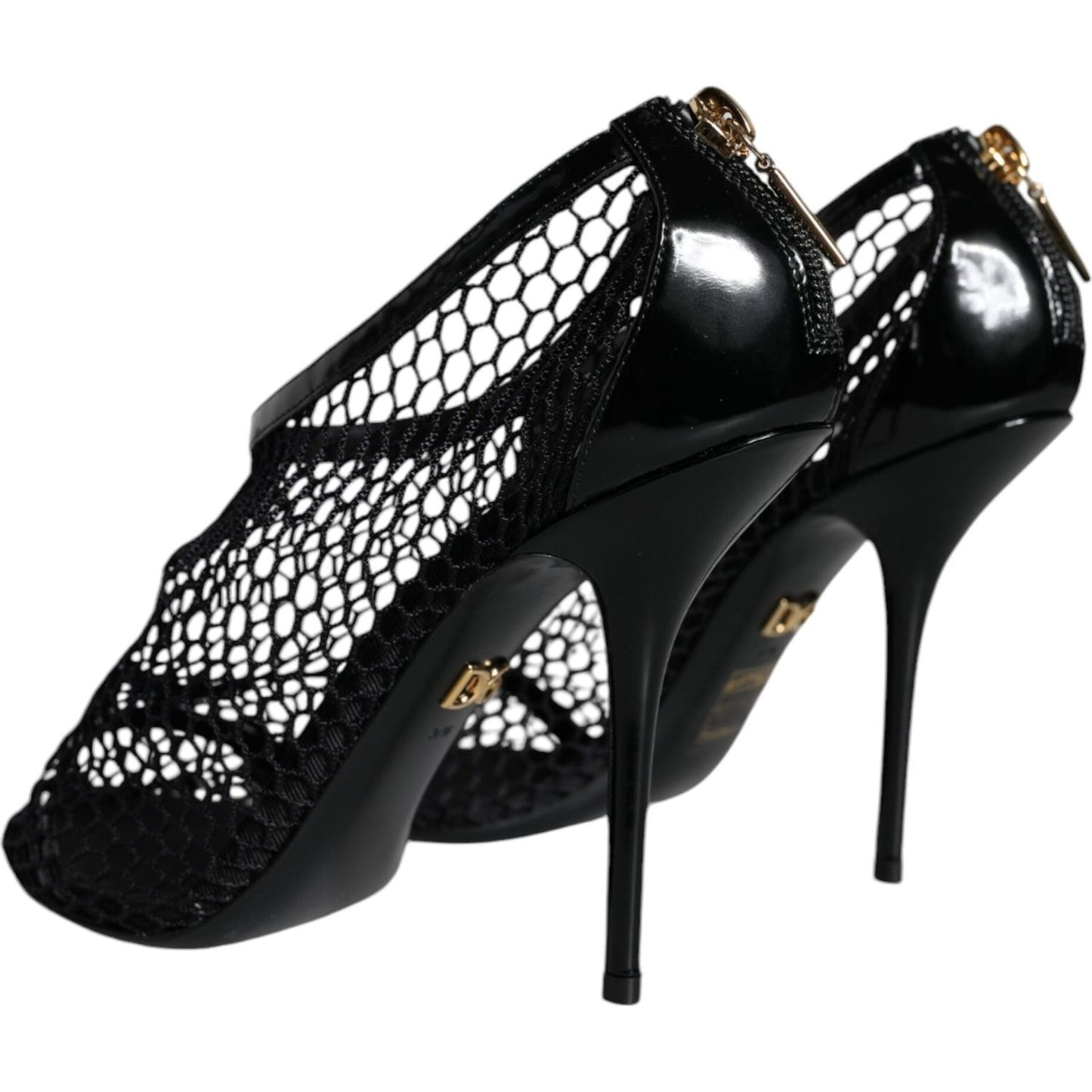 Dolce & Gabbana Black Mesh Leather Heels Keira Sandals Shoes Dolce & Gabbana