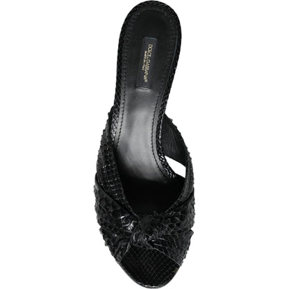 Dolce & Gabbana Black Leather Heels Slides Sandals Shoes
