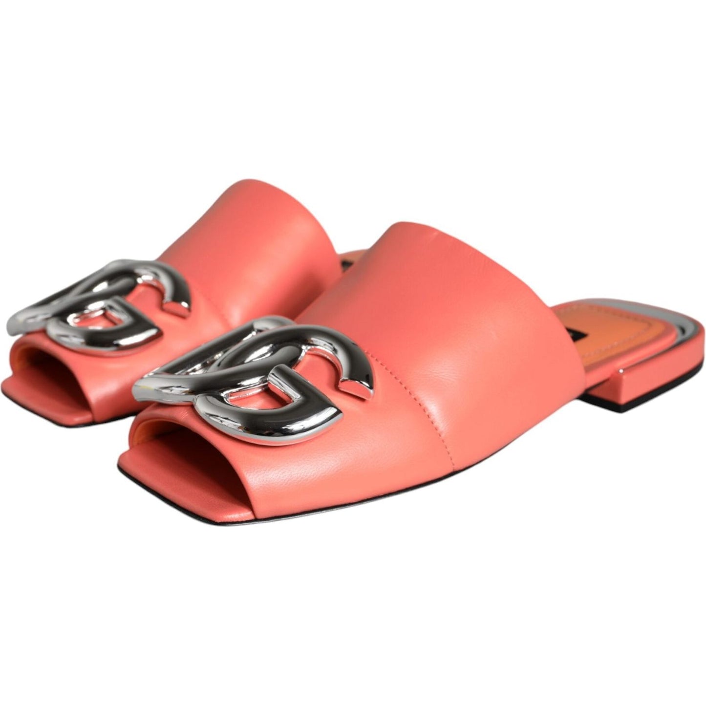 Dolce & Gabbana Pink Salmon Leather Flat Slides Sandals Shoes Dolce & Gabbana