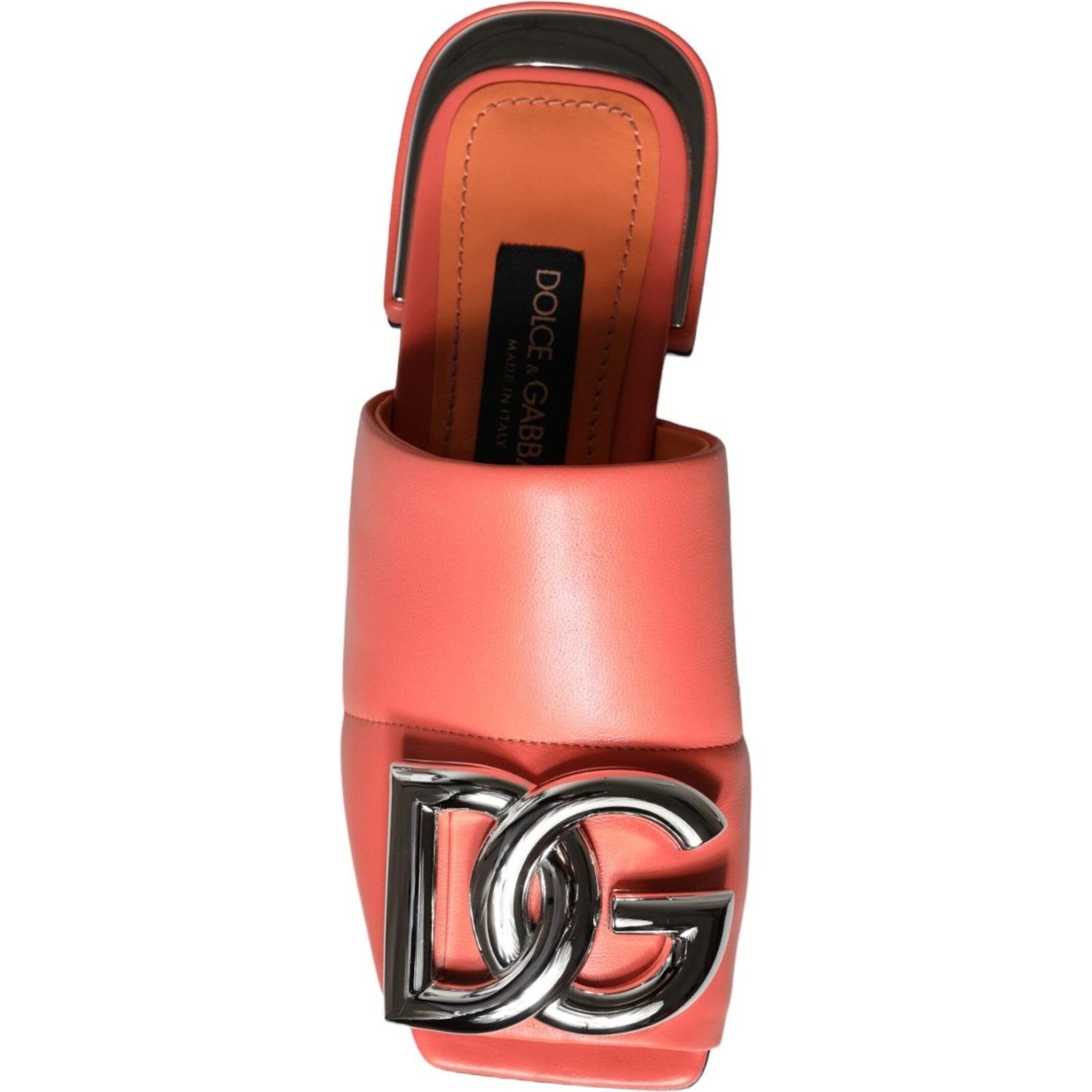 Dolce & Gabbana Pink Salmon Leather Flat Slides Sandals Shoes Dolce & Gabbana