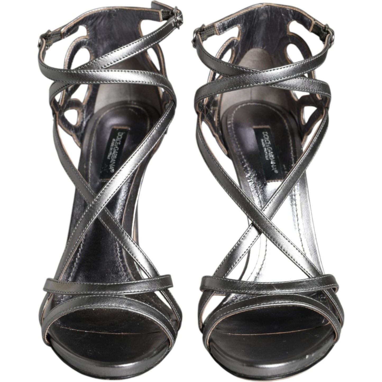 Dolce & Gabbana Silver Keira Leather Heels Sandals Shoes LA11511-37