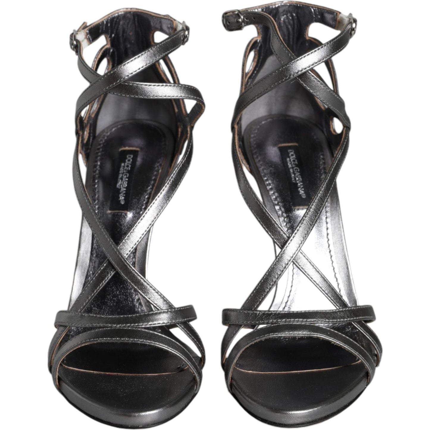 Dolce & Gabbana Silver Keira Leather Heels Sandals Shoes LA11512-40