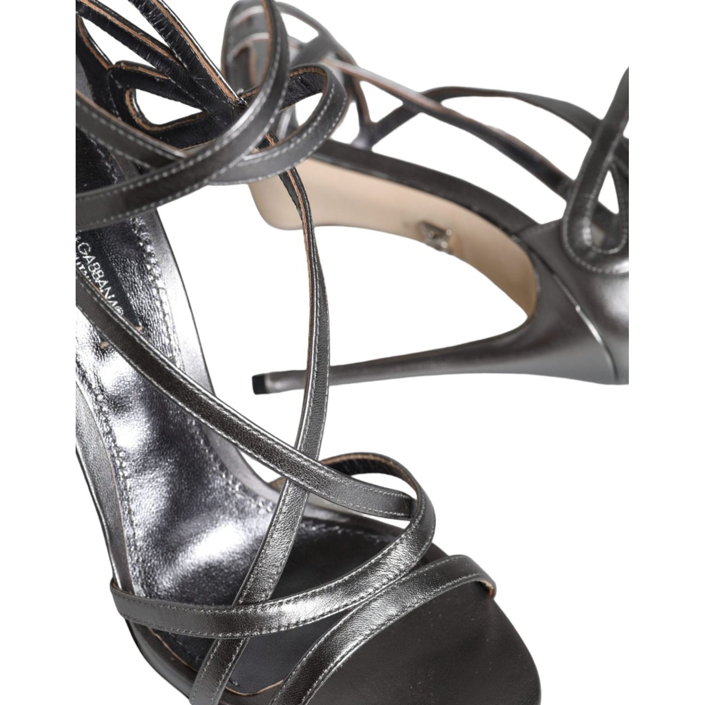 Dolce & Gabbana Silver Keira Leather Heels Sandals Shoes LA11512-40