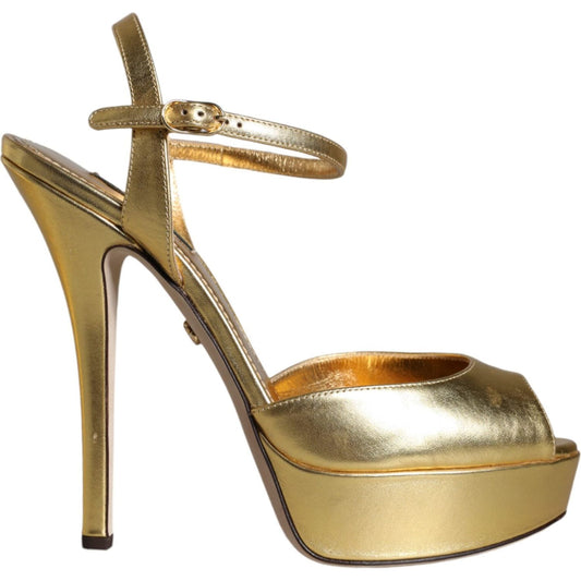 Dolce & Gabbana Gold Bette Leather Heels Sandals Shoes Dolce & Gabbana