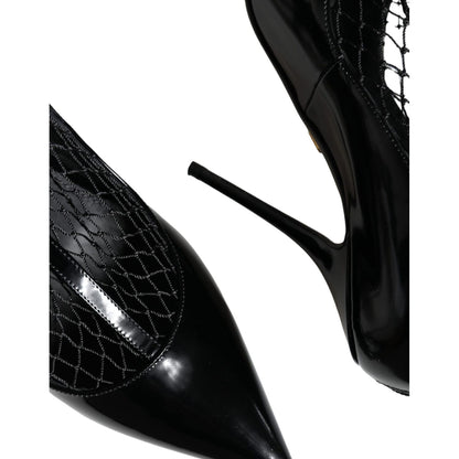 Dolce & Gabbana Black Mesh Patent Leather Heels Pumps Shoes