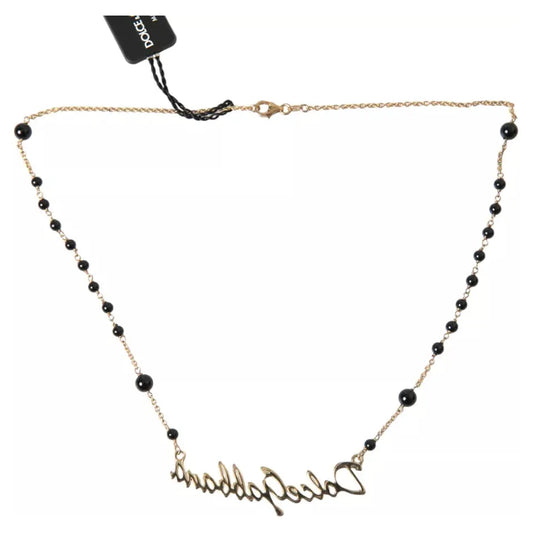 Dolce & Gabbana Gold Sterling Silver 925 Black Beaded Rosary Chain Necklace Dolce & Gabbana