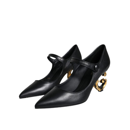 Dolce & Gabbana Black Leather Logo Heels Mary Janes Pumps Shoes