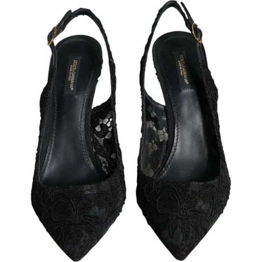 Dolce & Gabbana Black Taormina Lace Bellucci Slingbacks Shoes Dolce & Gabbana